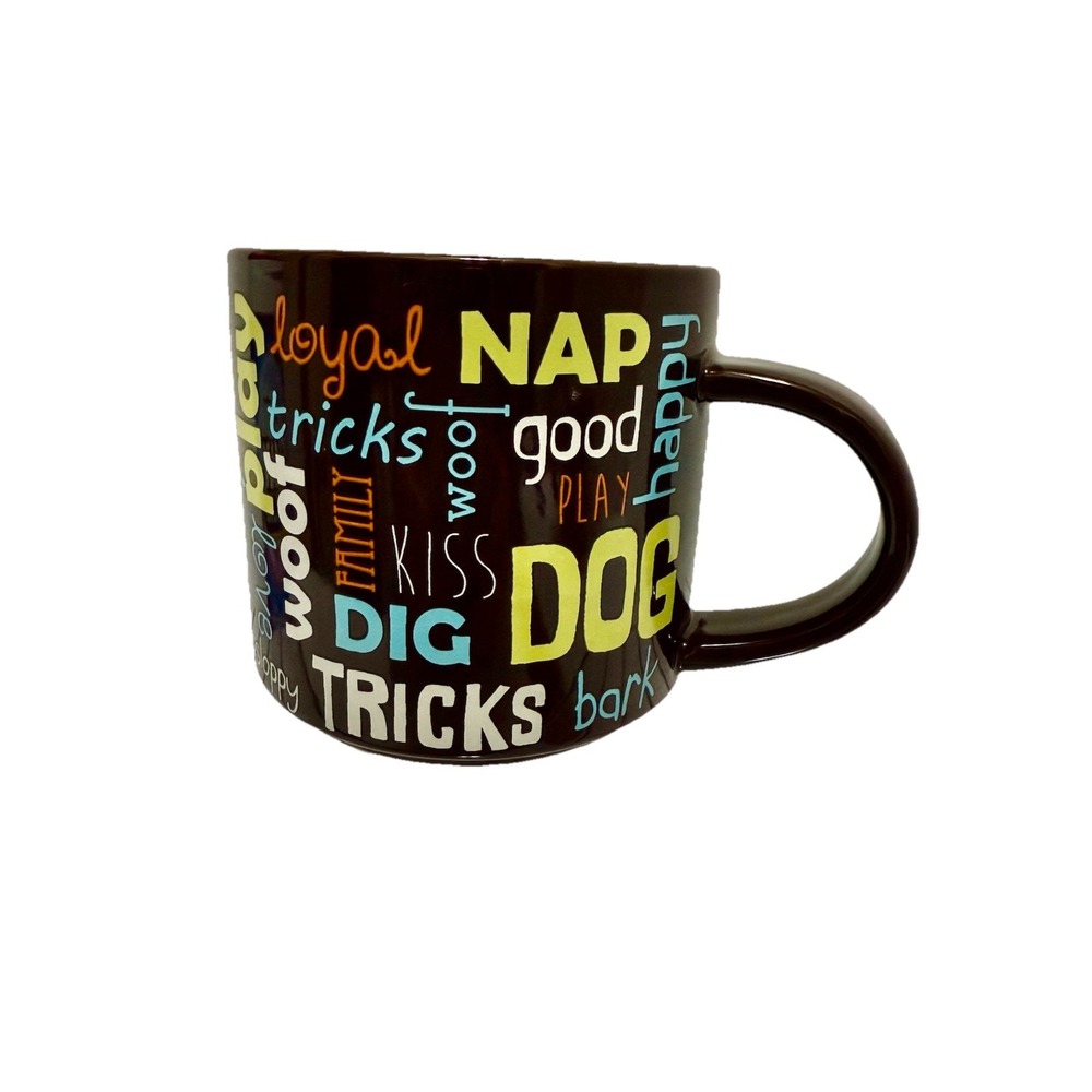 Dog Coffee Mug Woof Brown Dog Words Pet Cup